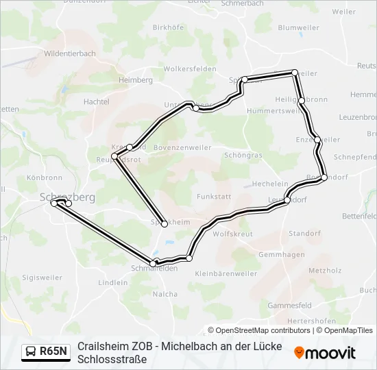 R65N Bus Line Map