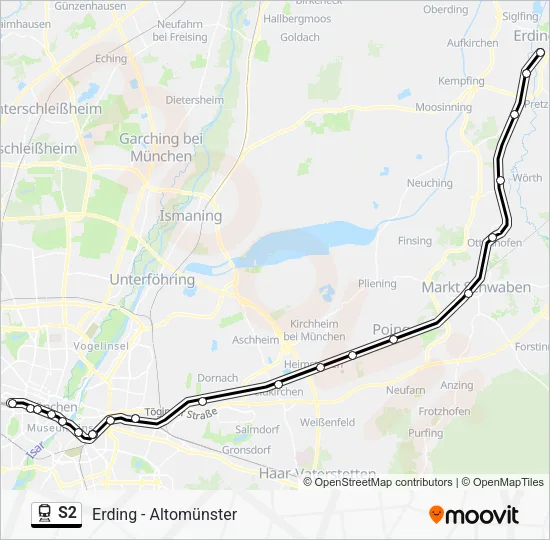 Поезд S2: карта маршрута