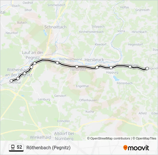 Поезд S2: карта маршрута