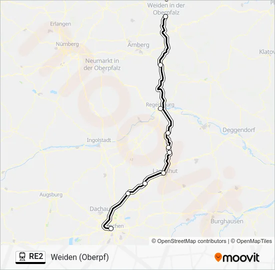 Поезд RE2: карта маршрута