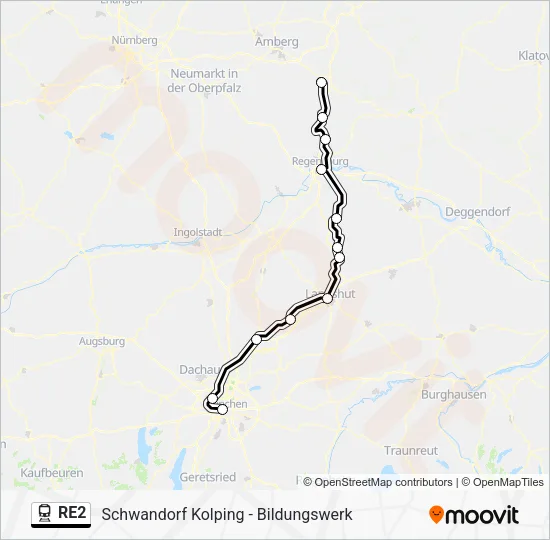 Поезд RE2: карта маршрута