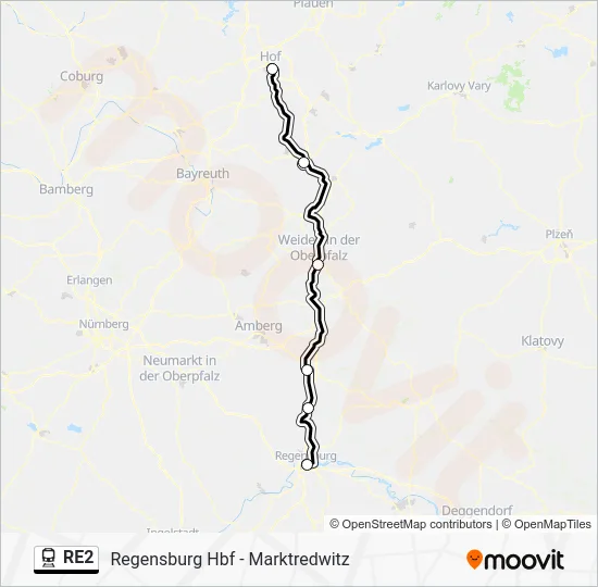 Поезд RE2: карта маршрута