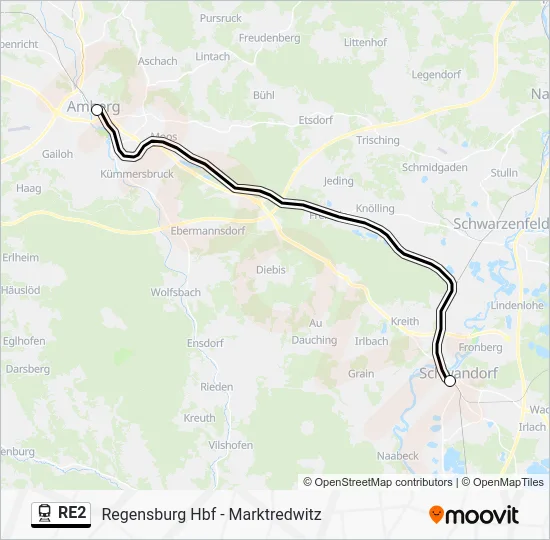 Поезд RE2: карта маршрута