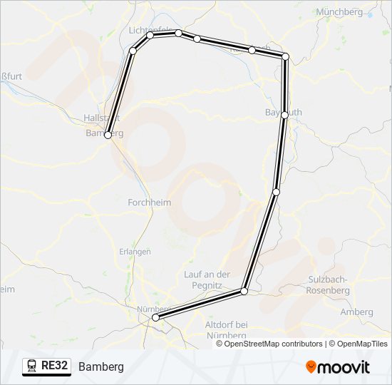 Поезд RE32: карта маршрута