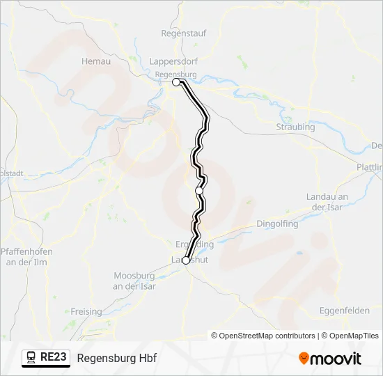 Поезд RE23: карта маршрута