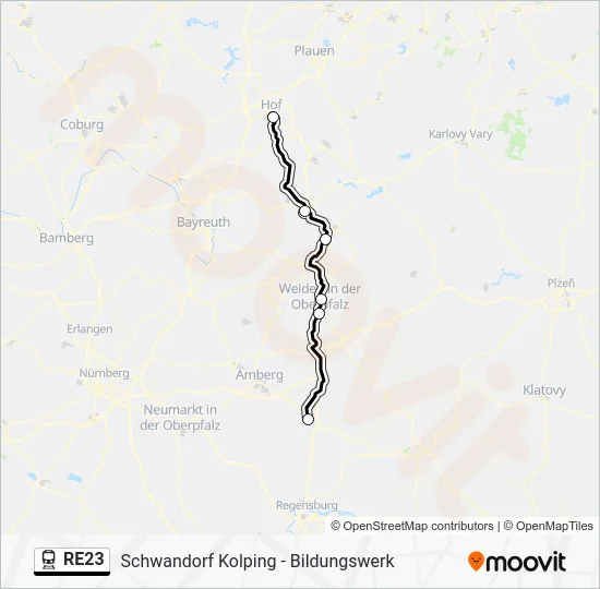 Поезд RE23: карта маршрута