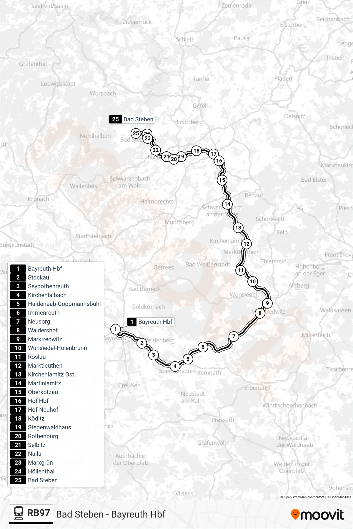 RB97 tram Line (Bad Steben) route and stops on a map