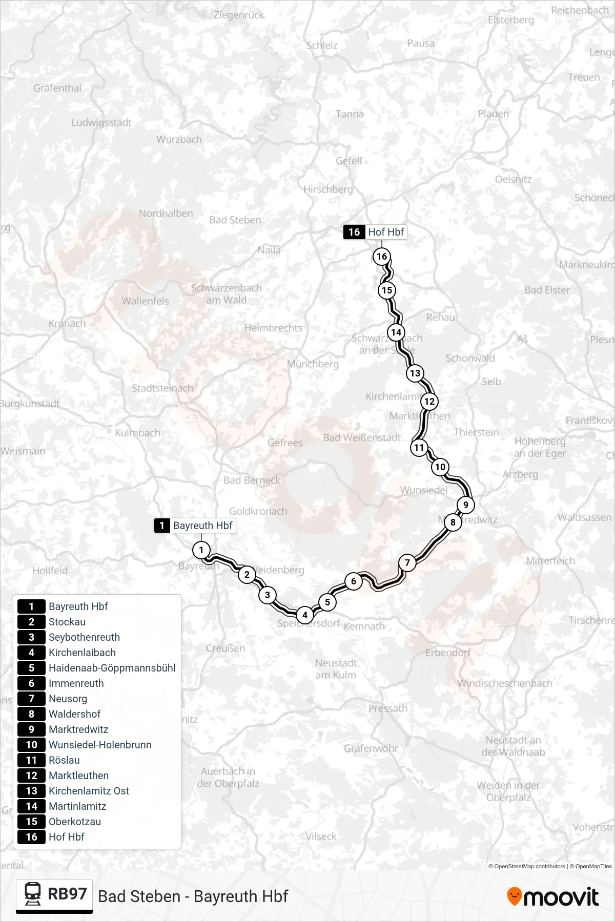 Linie RB97 (Tram) Richtung Hof Hbf: Route und Haltestellen auf der Karte
