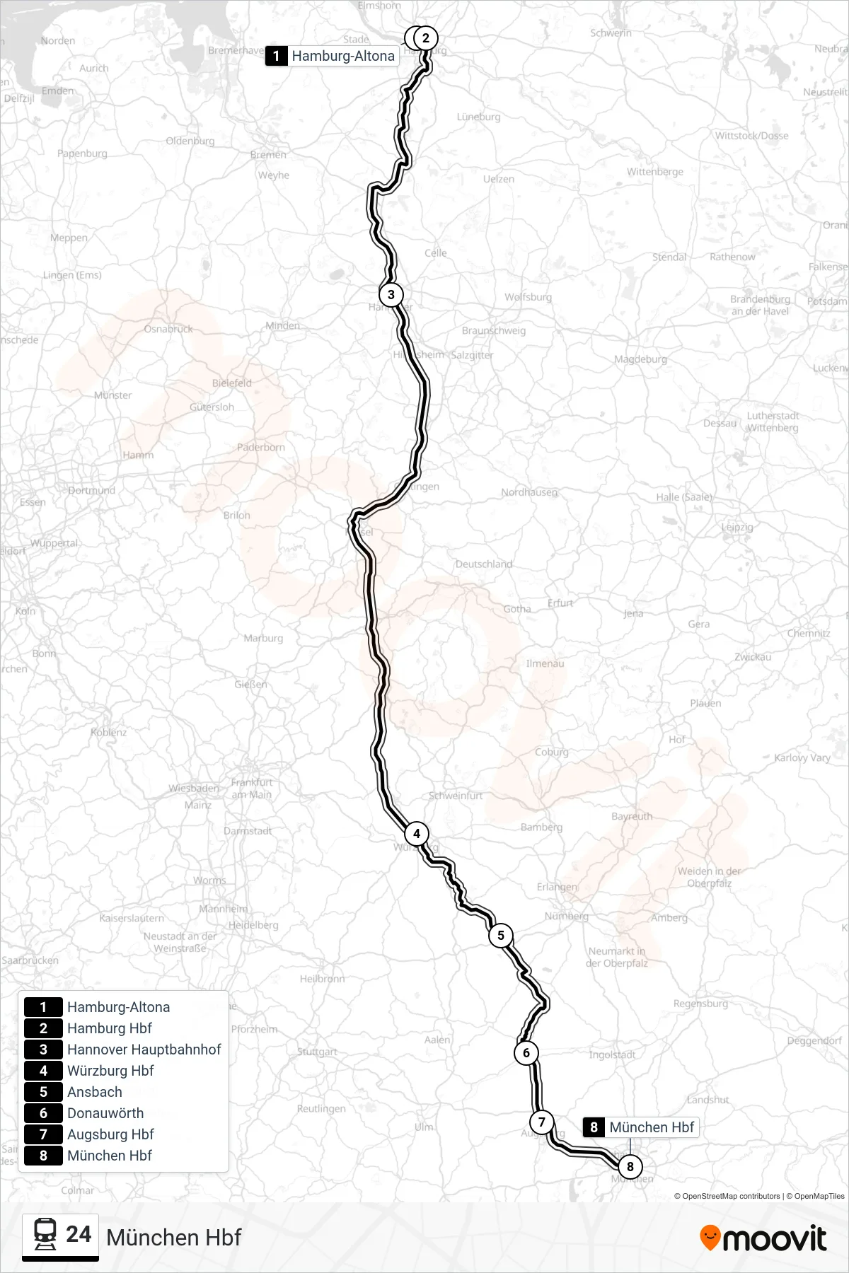 Linie 24 (Bahn) Richtung München Hbf: Route und Haltestellen auf der Karte