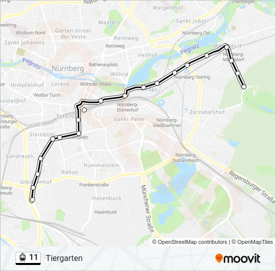 Трамвай 11: карта маршрута