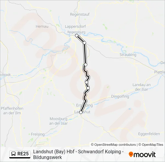 Автобус RE25: карта маршрута
