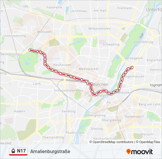 Трамвай N17: карта маршрута