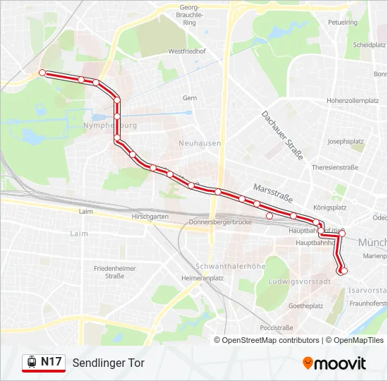 Трамвай N17: карта маршрута