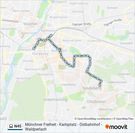 N45 bus Line Map