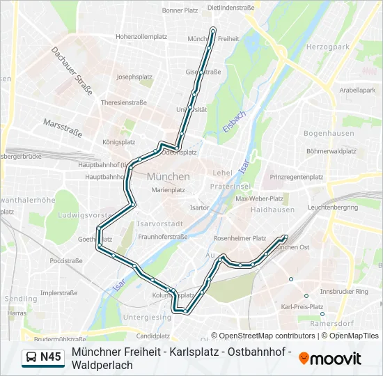 Автобус N45: карта маршрута