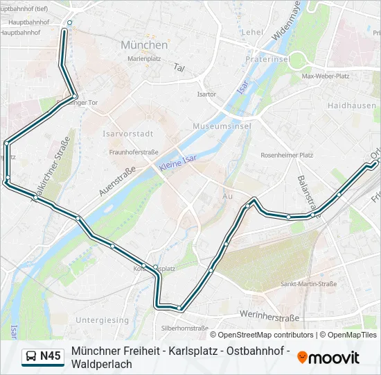 Автобус N45: карта маршрута