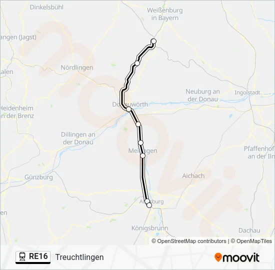 Поезд RE16: карта маршрута