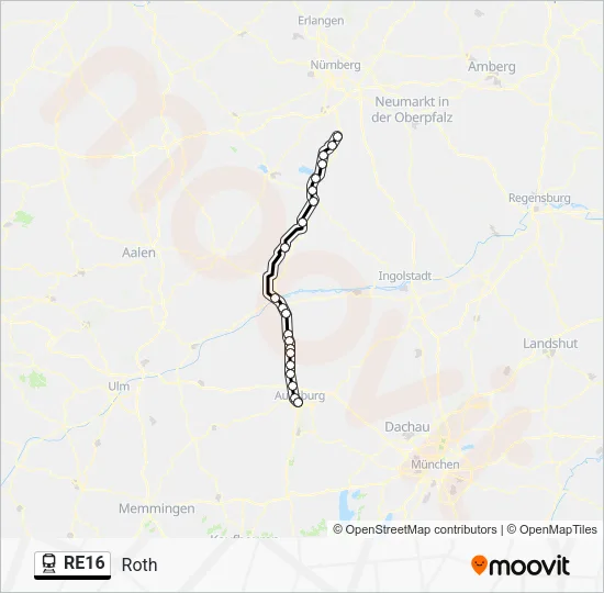 Поезд RE16: карта маршрута