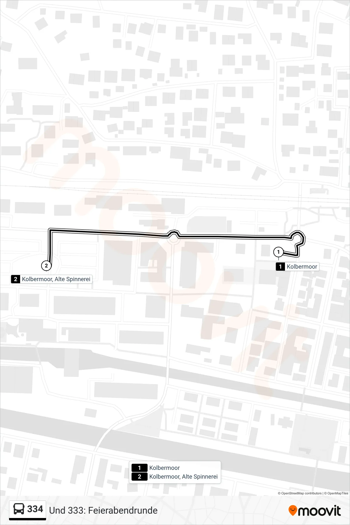 Linie 334 (Bus) Richtung Und 333: Feierabendrunde: Route und Haltestellen auf der Karte