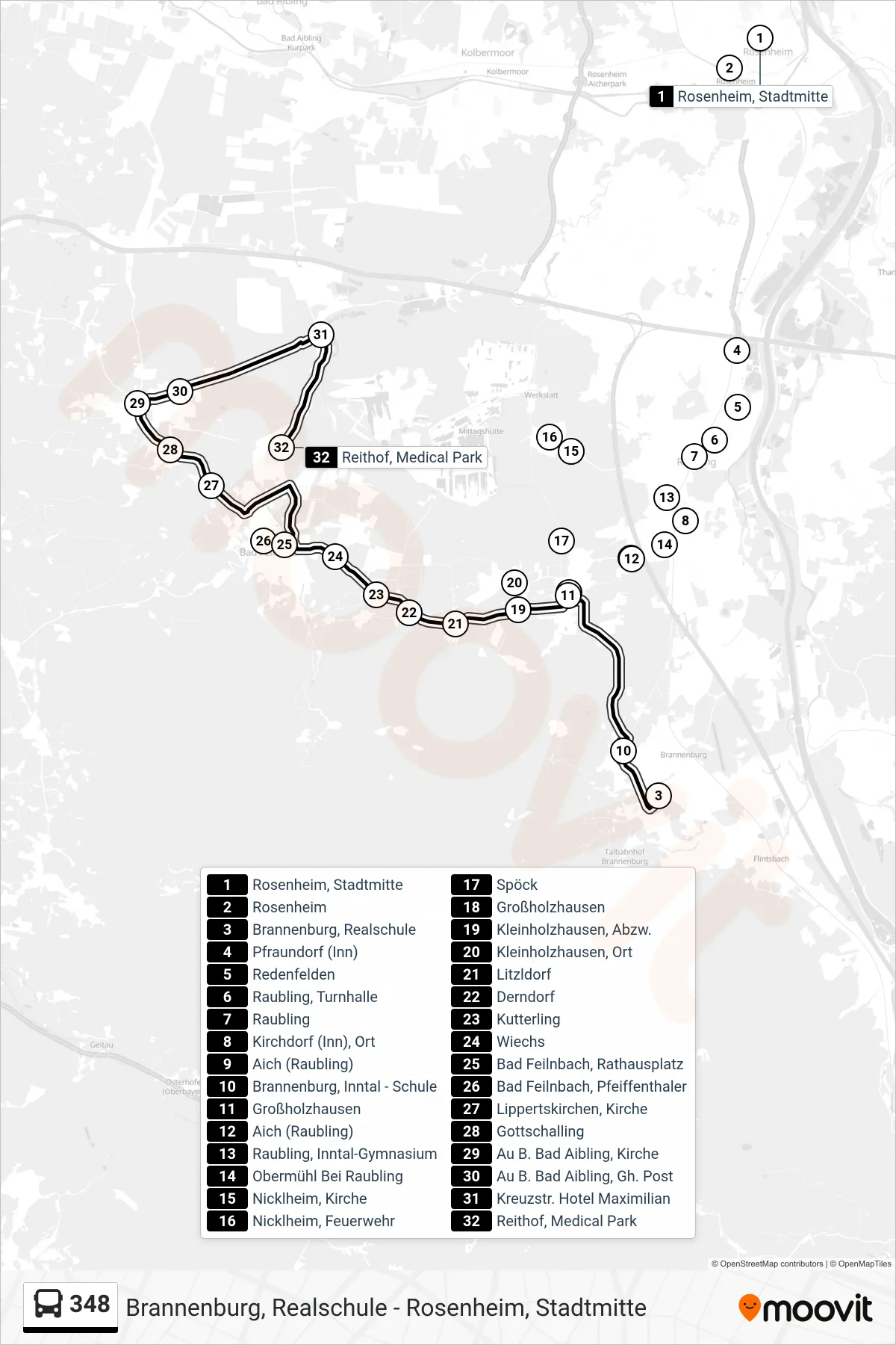 Linie 348 (Bus) Richtung Reithof, Medical Park: Route und Haltestellen auf der Karte