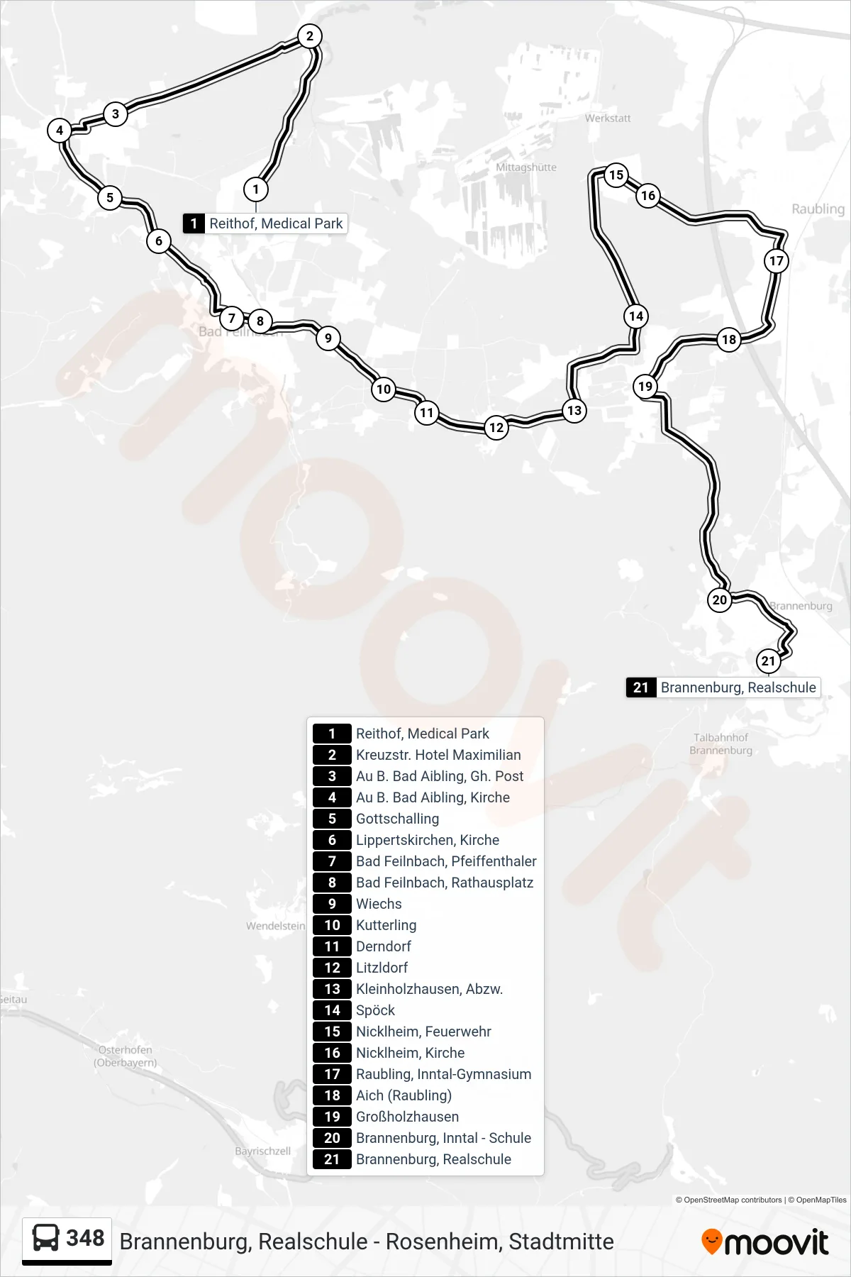 Linie 348 (Bus) Richtung Brannenburg, Realschule: Route und Haltestellen auf der Karte