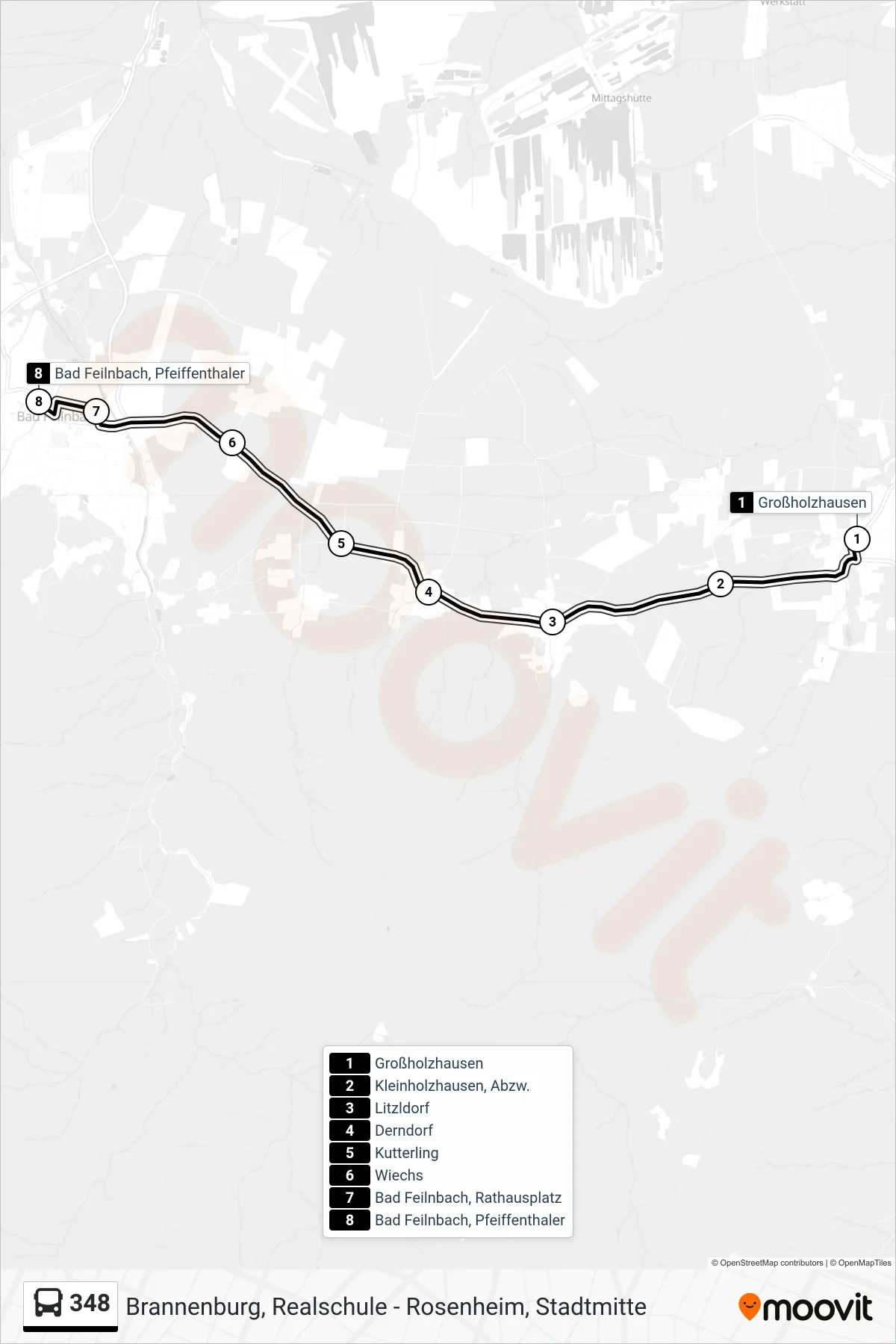 348 bus Line (Bad Feilnbach, Pfeiffenthaler) route and stops on a map