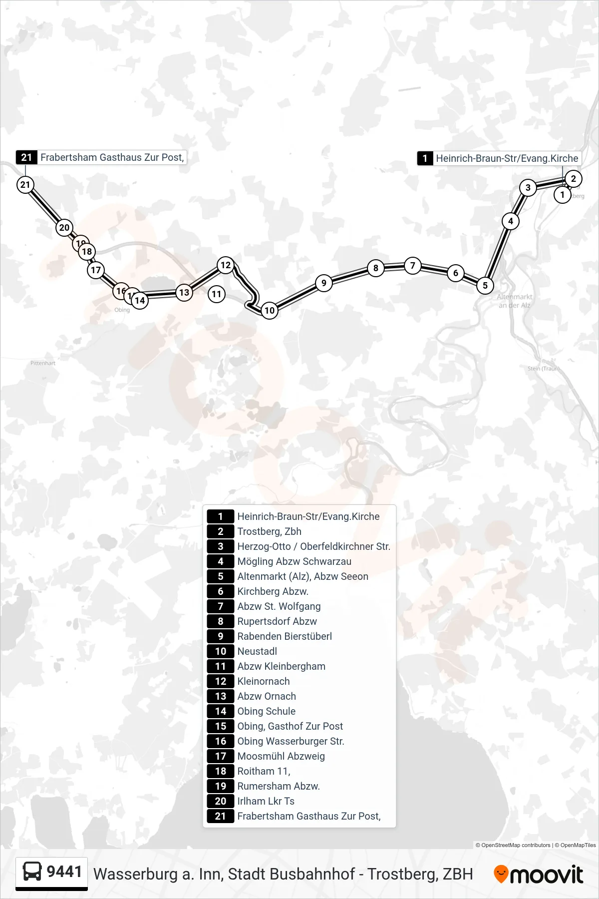 9441 bus Line (Frabertsham Gasthaus Zur Post,) route and stops on a map