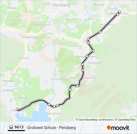 Автобус 9613: карта маршрута