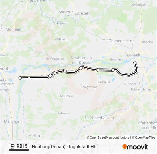 Поезд RB15: карта маршрута