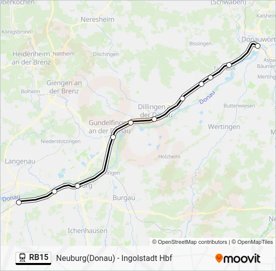 Поезд RB15: карта маршрута