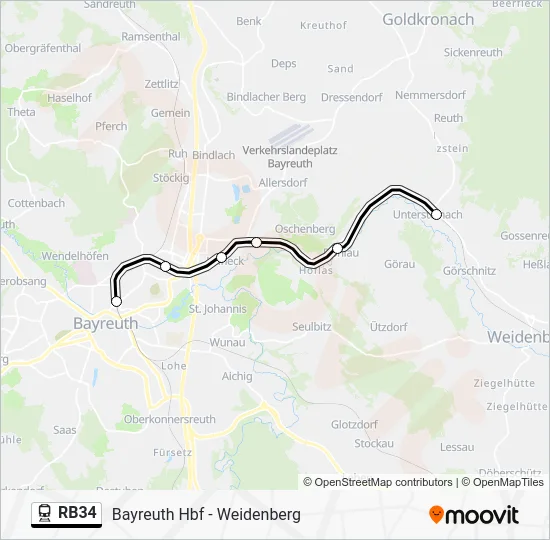 Поезд RB34: карта маршрута