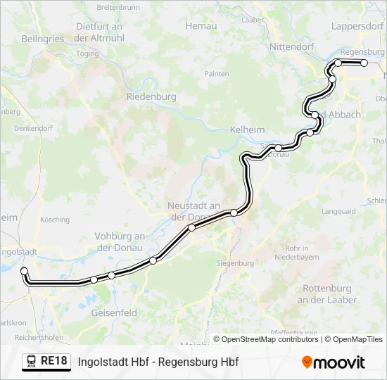 Поезд RE18: карта маршрута