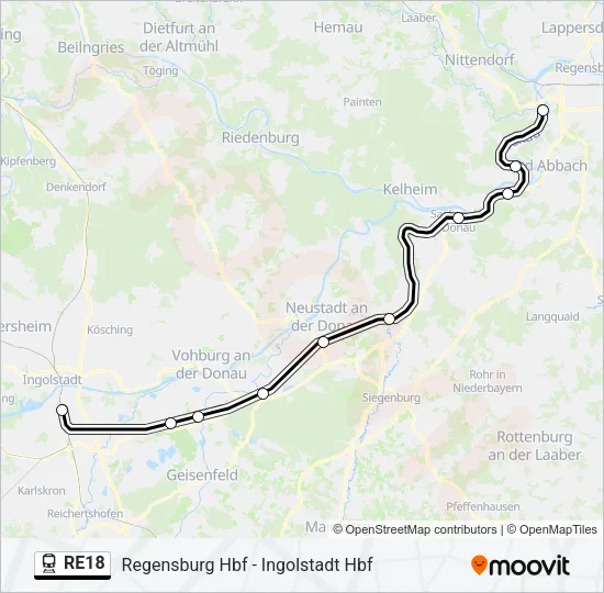 Поезд RE18: карта маршрута