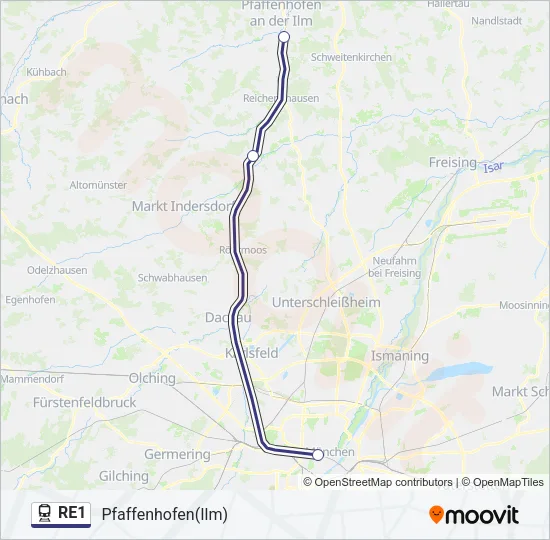 Поезд RE1: карта маршрута