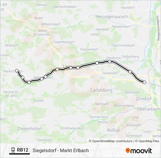 Поезд RB12: карта маршрута