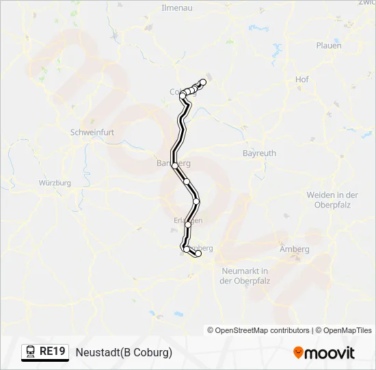 Поезд RE19: карта маршрута