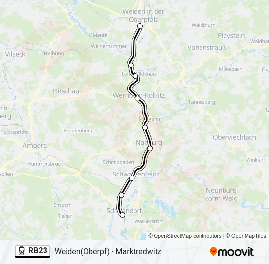 Поезд RB23: карта маршрута