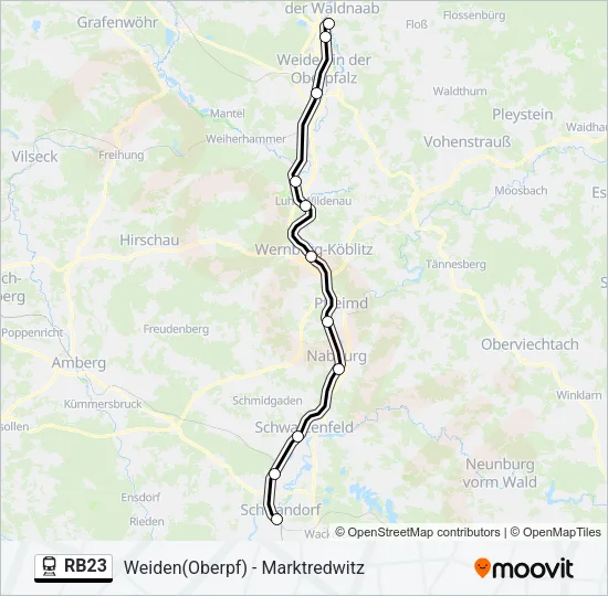 Поезд RB23: карта маршрута