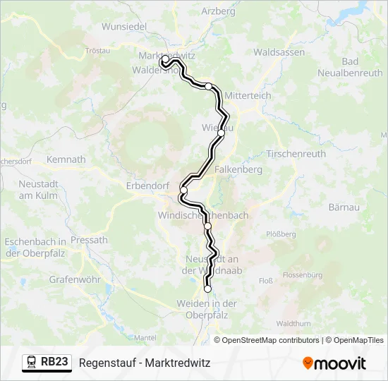 Поезд RB23: карта маршрута