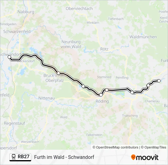 Поезд RB27: карта маршрута