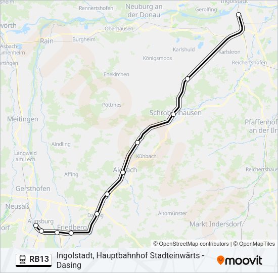Поезд RB13: карта маршрута