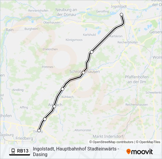 Поезд RB13: карта маршрута