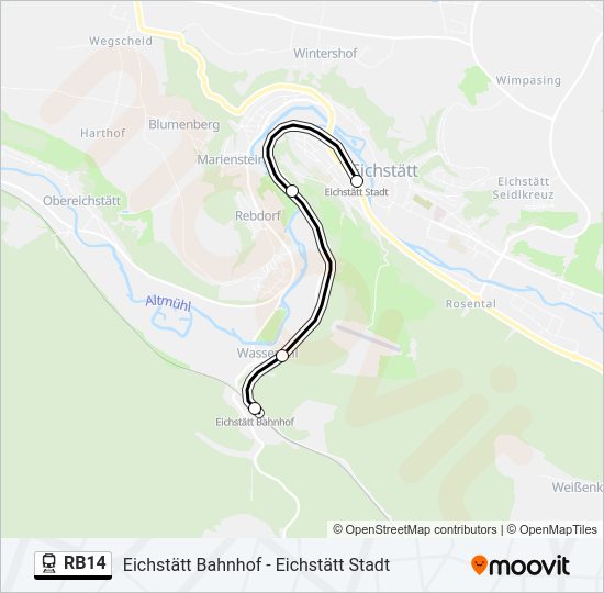 Поезд RB14: карта маршрута