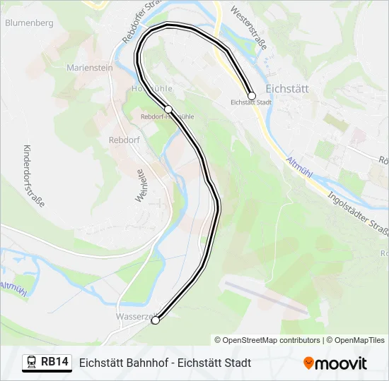 Поезд RB14: карта маршрута