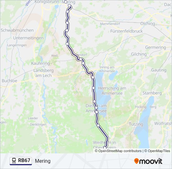 Поезд RB67: карта маршрута