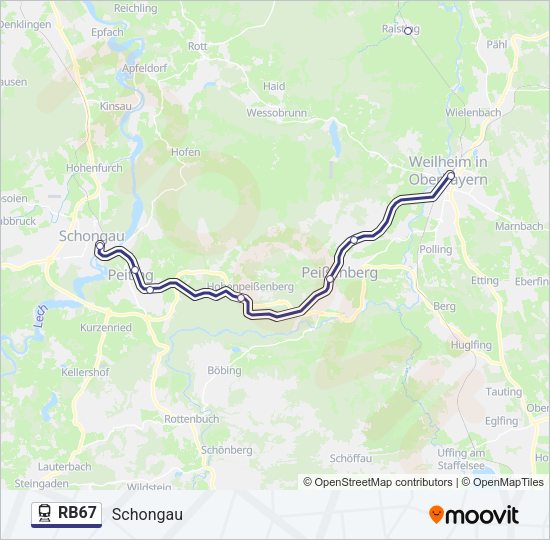 Поезд RB67: карта маршрута