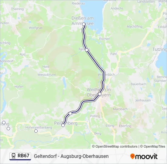 Поезд RB67: карта маршрута