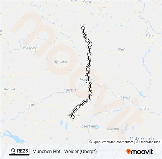 Поезд RE23: карта маршрута