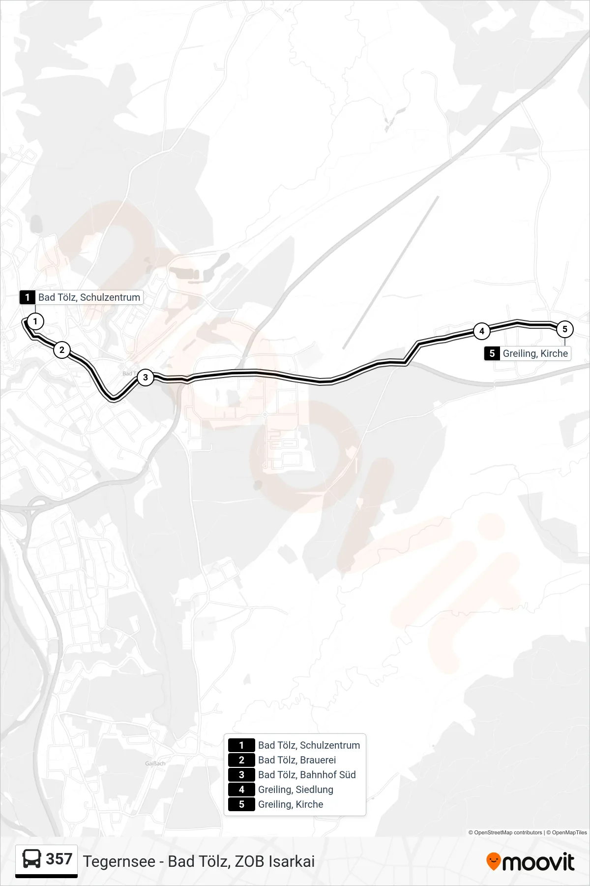 Linie 357 (Bus) Richtung Greiling, Kirche: Route und Haltestellen auf der Karte