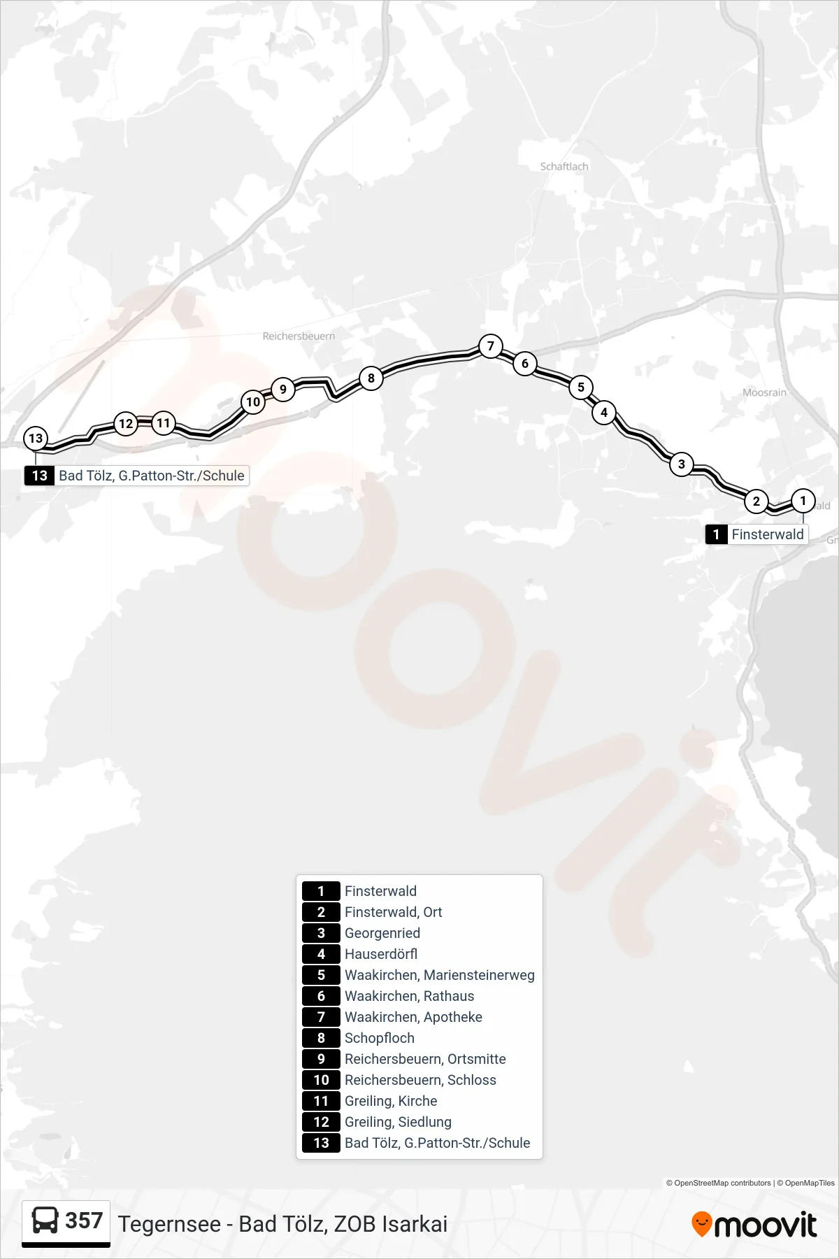 Linie 357 (Bus) Richtung Bad Tölz, G.Patton-Str./Schule: Route und Haltestellen auf der Karte